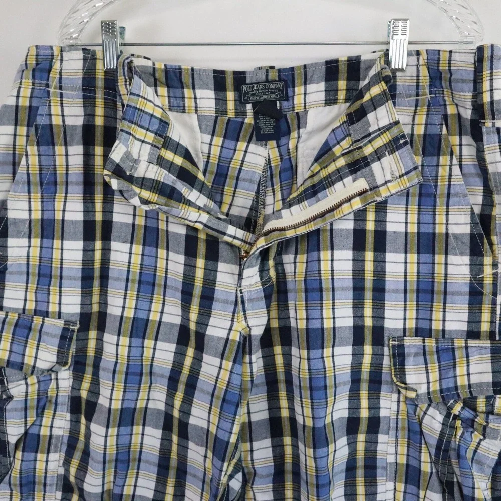 Polo Jeans Ralph Lauren Shorts Mens 38 Cargo Flap Pocket Casual Cotton‎ Plaid